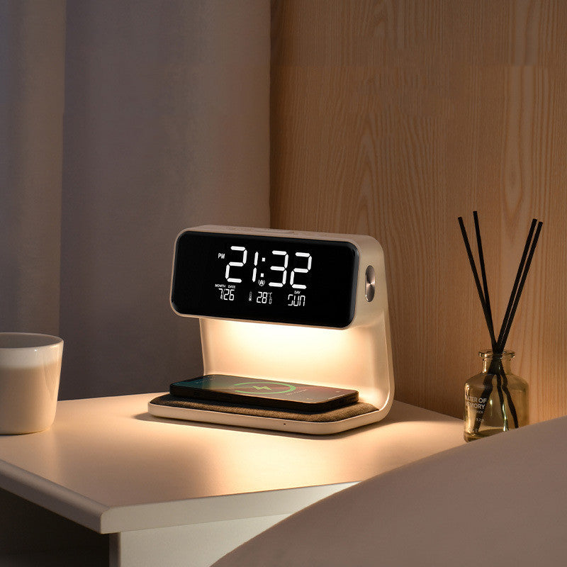 Creative 3 In 1 Bedside Lamp Wireless Charging LCD Screen Alarm Clock Wireless Phone Charger - Faciup