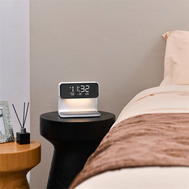 Creative 3 In 1 Bedside Lamp Wireless Charging LCD Screen Alarm Clock Wireless Phone Charger - Faciup