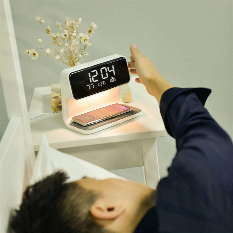 Creative 3 In 1 Bedside Lamp Wireless Charging LCD Screen Alarm Clock Wireless Phone Charger - Faciup