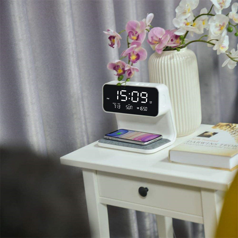 Creative 3 In 1 Bedside Lamp Wireless Charging LCD Screen Alarm Clock Wireless Phone Charger - Faciup