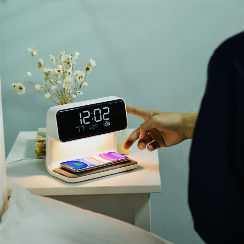 Creative 3 In 1 Bedside Lamp Wireless Charging LCD Screen Alarm Clock Wireless Phone Charger - Faciup