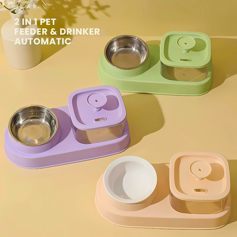 Cat water dispenser and feeding bowl 2-in-1 - Faciup